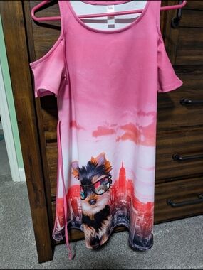 Justice Pink Ombre Cold-Shoulder Dress with Sunglass Puppy Graphic